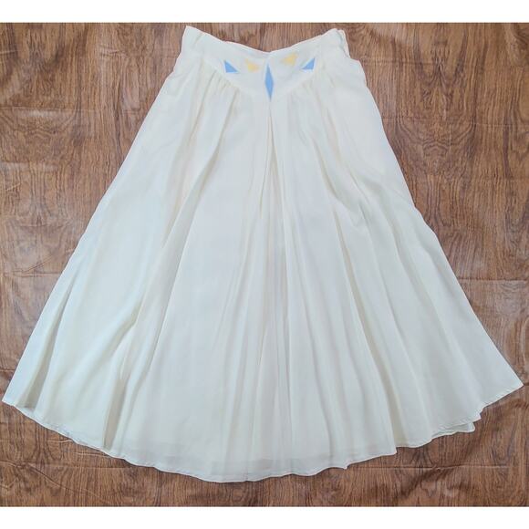Vintage 80s White Cream Long Flat Front Maxi Skirt SZ 7/8 SM Geo Design A-line - Picture 1 of 13